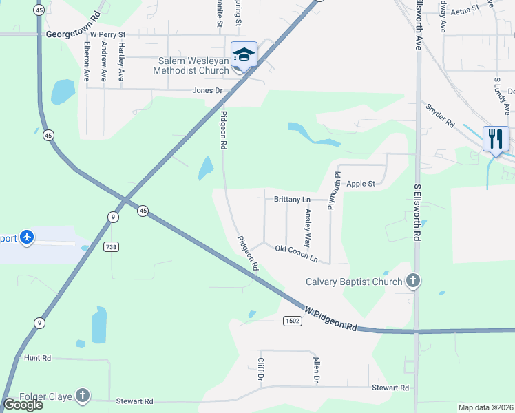 map of restaurants, bars, coffee shops, grocery stores, and more near 680 Brittany Lane in Salem