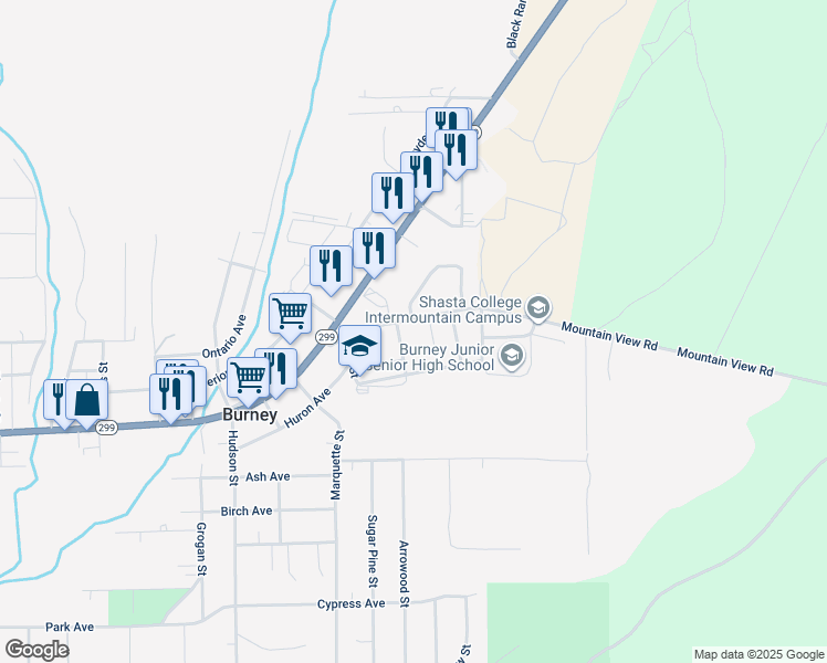 map of restaurants, bars, coffee shops, grocery stores, and more near 20519 Burney Ct in Burney