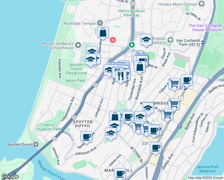 map of restaurants, bars, coffee shops, grocery stores, and more near in The Bronx