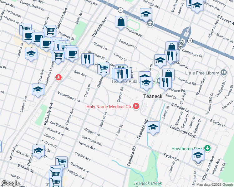 map of restaurants, bars, coffee shops, grocery stores, and more near 161 Chadwick Road in Teaneck