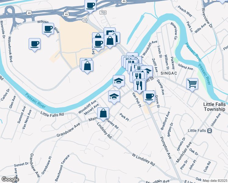 map of restaurants, bars, coffee shops, grocery stores, and more near 9 Garrabrant Avenue in Little Falls