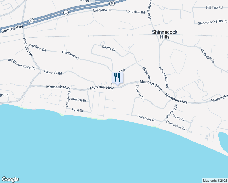 map of restaurants, bars, coffee shops, grocery stores, and more near 541 Montauk Highway in Southampton