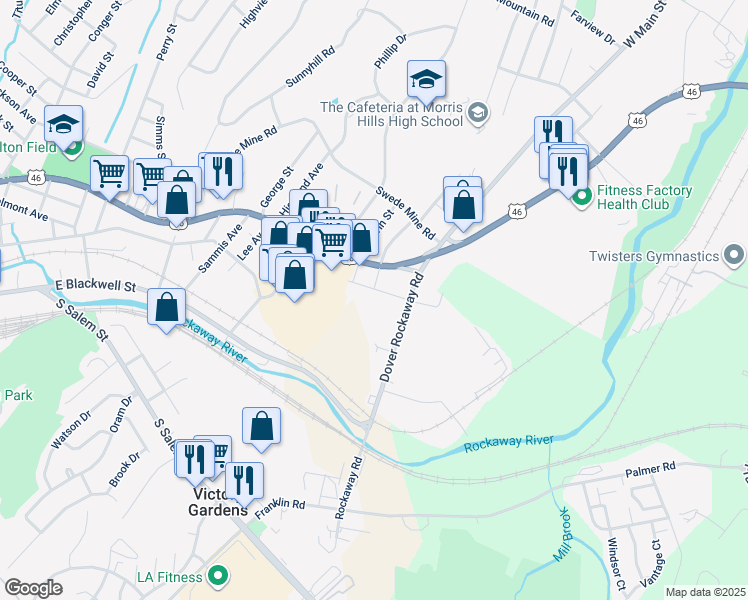 map of restaurants, bars, coffee shops, grocery stores, and more near 16 Dehart Avenue in Dover