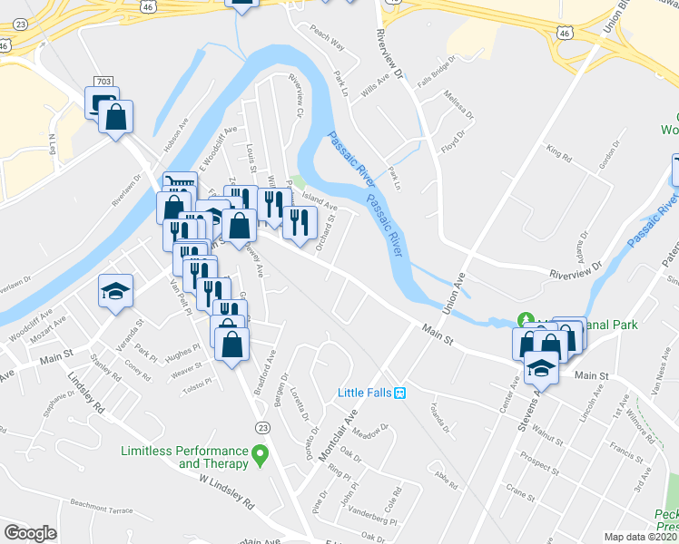 map of restaurants, bars, coffee shops, grocery stores, and more near 333 Main Street in Little Falls