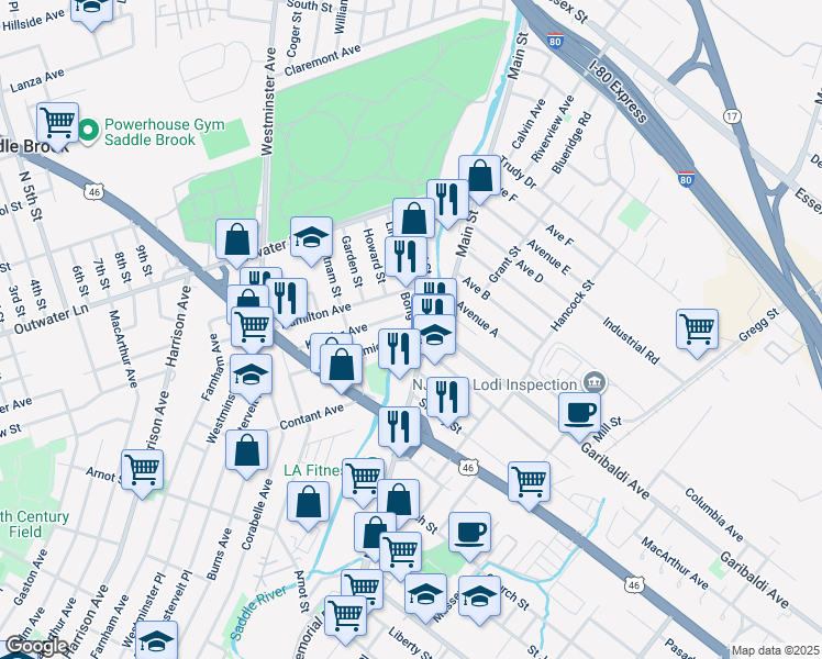 map of restaurants, bars, coffee shops, grocery stores, and more near 111 Keasler Avenue in Lodi
