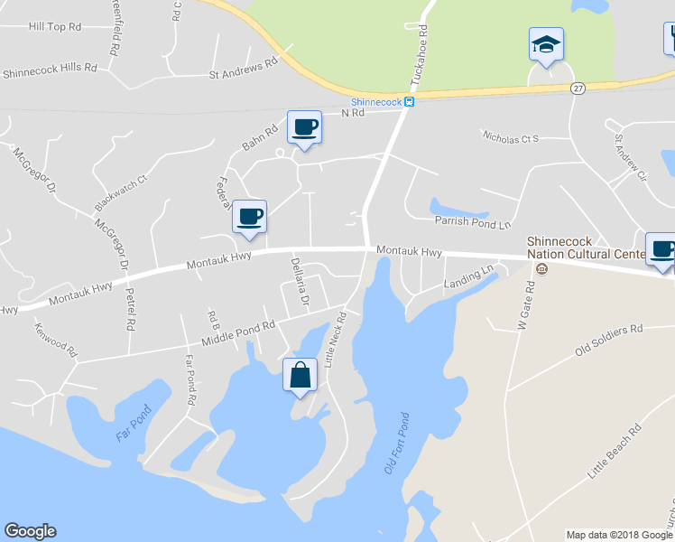 map of restaurants, bars, coffee shops, grocery stores, and more near 22 Pond Crossing in Southampton