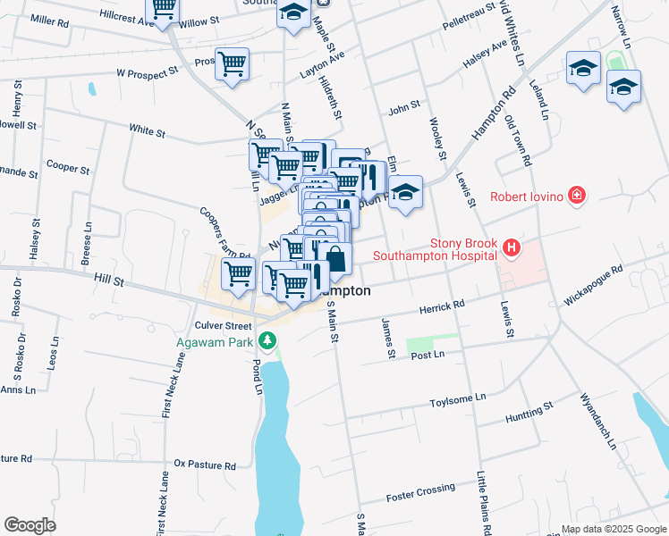 map of restaurants, bars, coffee shops, grocery stores, and more near 20 Walnut Street in Southampton