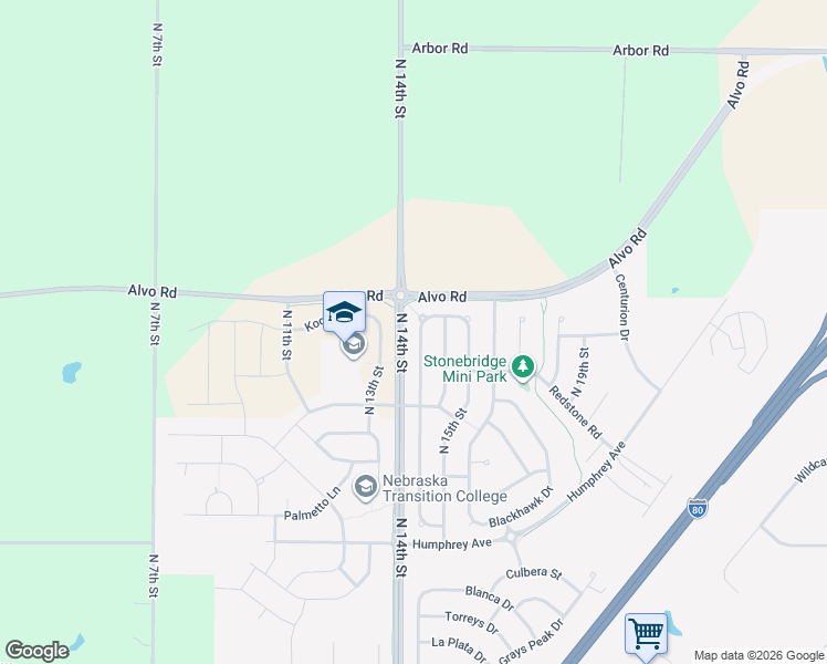 map of restaurants, bars, coffee shops, grocery stores, and more near 7351 Whitewater Lane in Lincoln