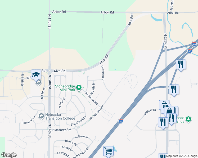 map of restaurants, bars, coffee shops, grocery stores, and more near 1922 Flagstone Road in Lincoln