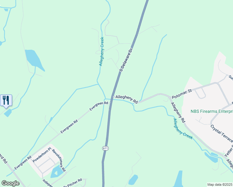 map of restaurants, bars, coffee shops, grocery stores, and more near 1537 South Delaware Drive in Mount Bethel
