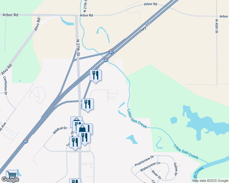 map of restaurants, bars, coffee shops, grocery stores, and more near 7370 Husker Circle in Lincoln