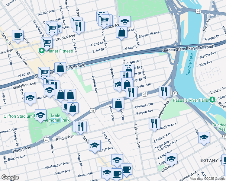 map of restaurants, bars, coffee shops, grocery stores, and more near 169 East 9th Street in Clifton