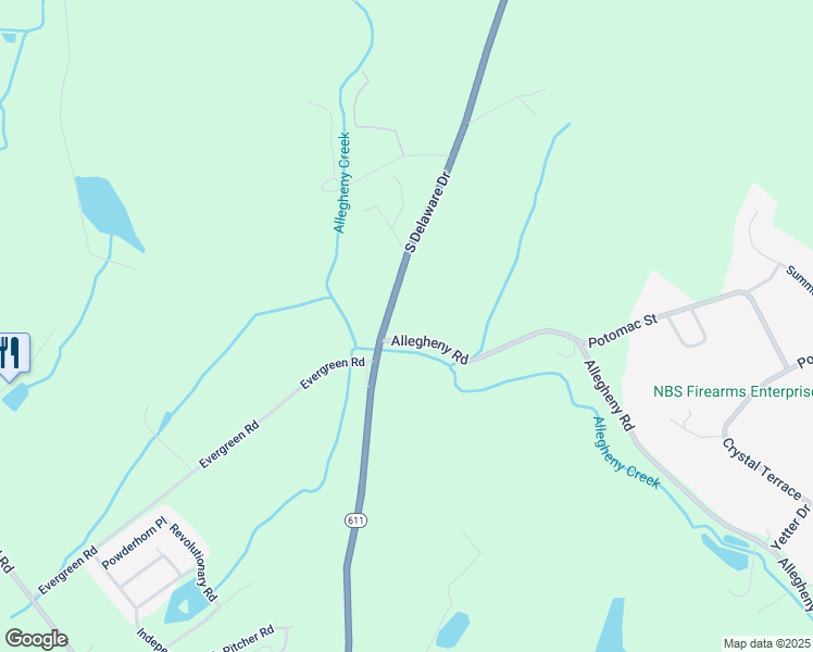 map of restaurants, bars, coffee shops, grocery stores, and more near 1537 South Delaware Drive in Mount Bethel