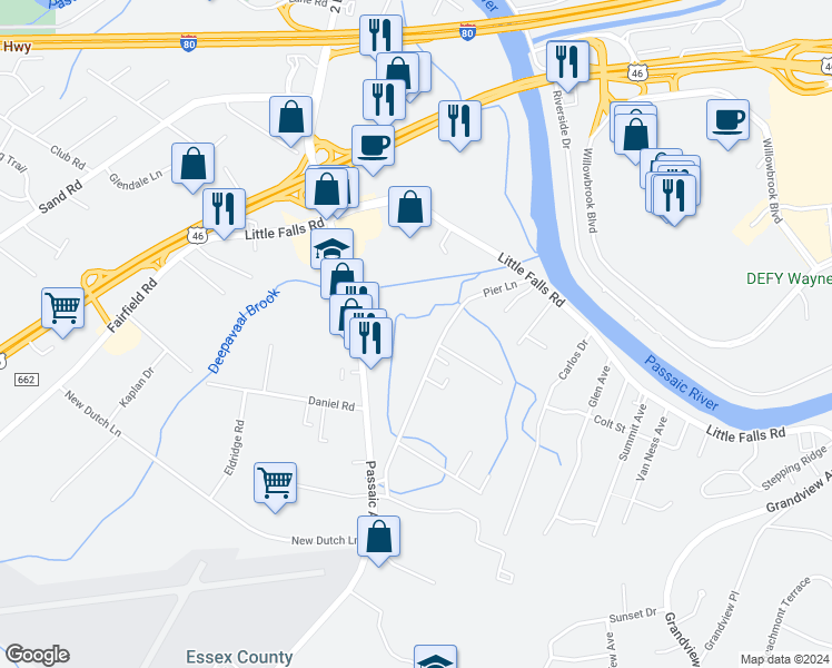 map of restaurants, bars, coffee shops, grocery stores, and more near 69 Pier Lane in Fairfield