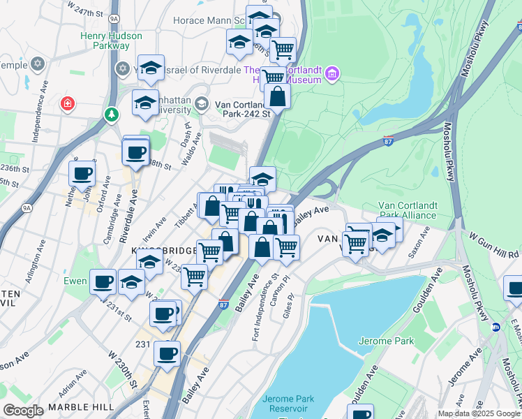 map of restaurants, bars, coffee shops, grocery stores, and more near 3816 Review Place in Bronx