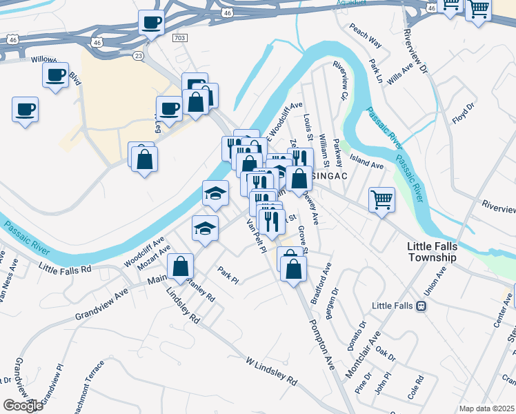 map of restaurants, bars, coffee shops, grocery stores, and more near in Little Falls