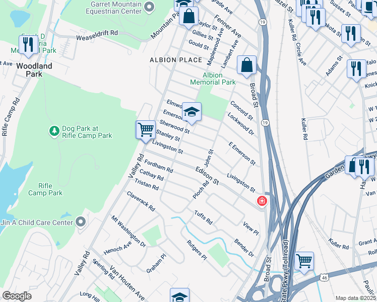 map of restaurants, bars, coffee shops, grocery stores, and more near 86 Livingston Street in Clifton