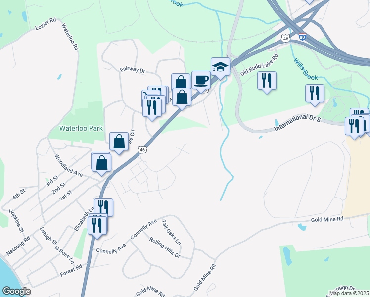 map of restaurants, bars, coffee shops, grocery stores, and more near 89 U.S. 46 in Mount Olive