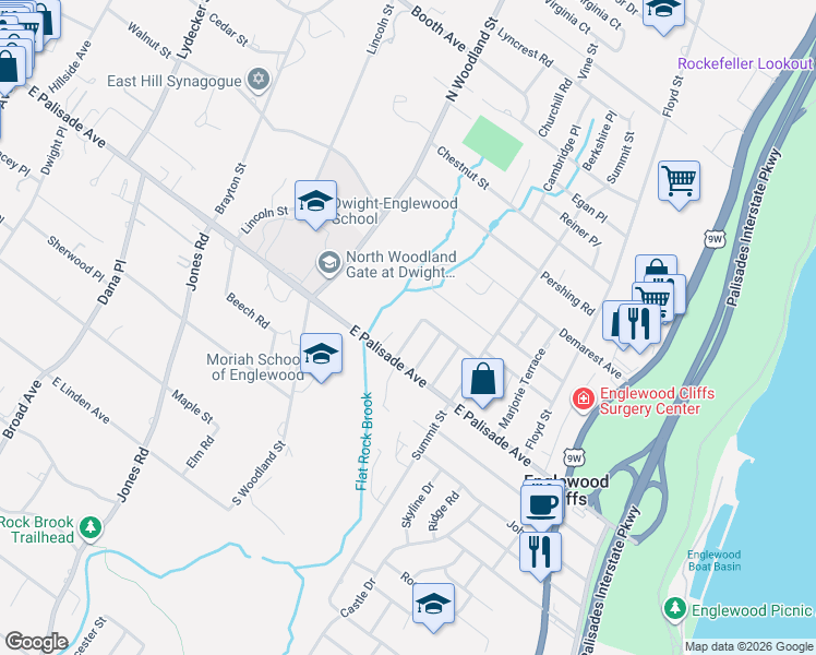 map of restaurants, bars, coffee shops, grocery stores, and more near 12 Beverly Road in Englewood Cliffs