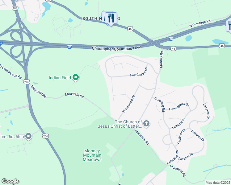 map of restaurants, bars, coffee shops, grocery stores, and more near 7 Hemlock Lane in Roxbury Township