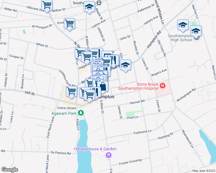 map of restaurants, bars, coffee shops, grocery stores, and more near 20 Walnut St in Southampton