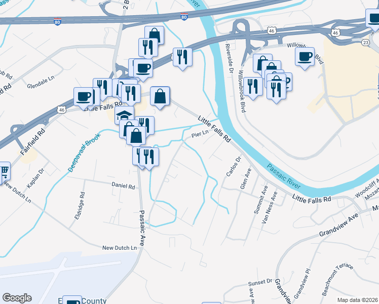 map of restaurants, bars, coffee shops, grocery stores, and more near 84 Pier Lane in Fairfield