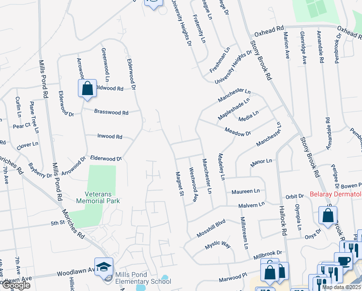 map of restaurants, bars, coffee shops, grocery stores, and more near 3 Singingwood Drive in Stony Brook