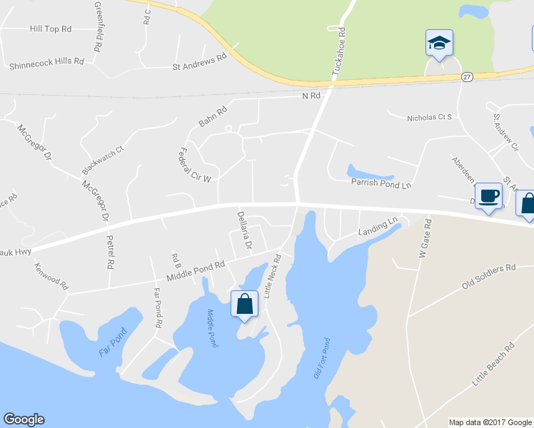 map of restaurants, bars, coffee shops, grocery stores, and more near 12 Pond Crossing in Southampton