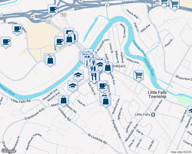 map of restaurants, bars, coffee shops, grocery stores, and more near in Little Falls