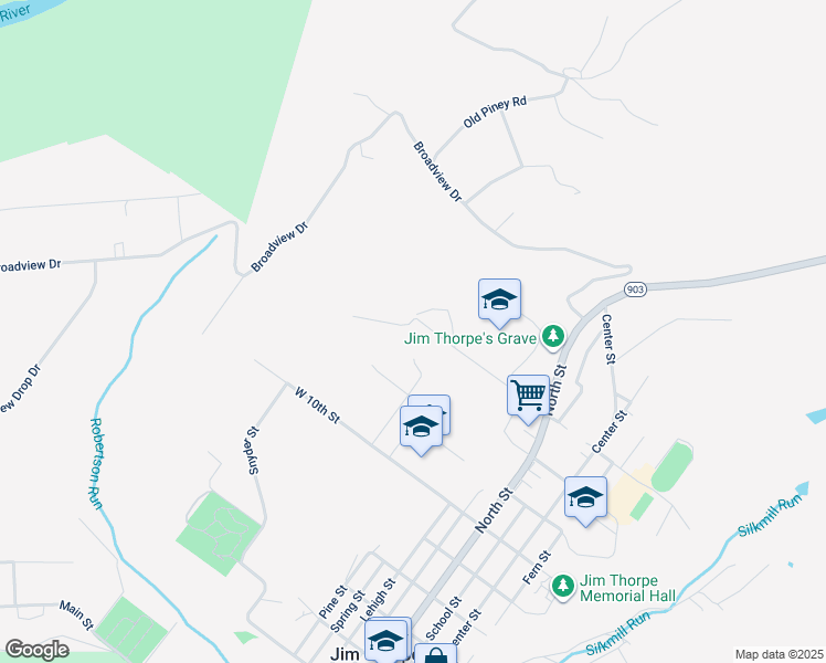 map of restaurants, bars, coffee shops, grocery stores, and more near 161 West 13th Street in Jim Thorpe
