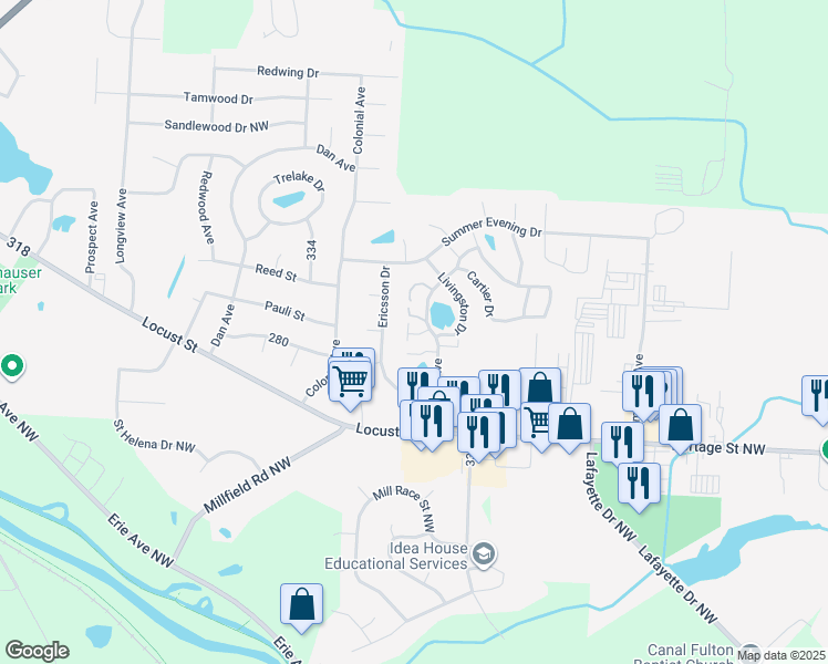 map of restaurants, bars, coffee shops, grocery stores, and more near 680 Beverly Avenue in Canal Fulton