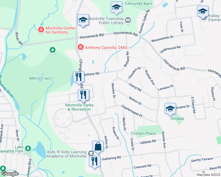 map of restaurants, bars, coffee shops, grocery stores, and more near 9 Rennes Street in Montville