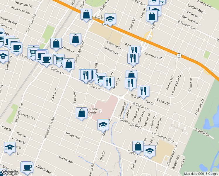 map of restaurants, bars, coffee shops, grocery stores, and more near 70 Sterling Place in Teaneck