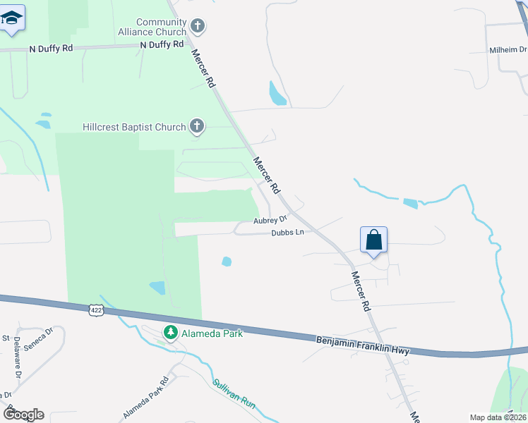 map of restaurants, bars, coffee shops, grocery stores, and more near 201 South Links Avenue in Butler
