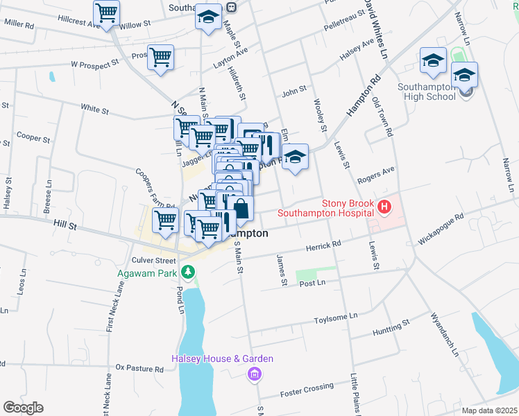 map of restaurants, bars, coffee shops, grocery stores, and more near 37 Walnut Street in Southampton
