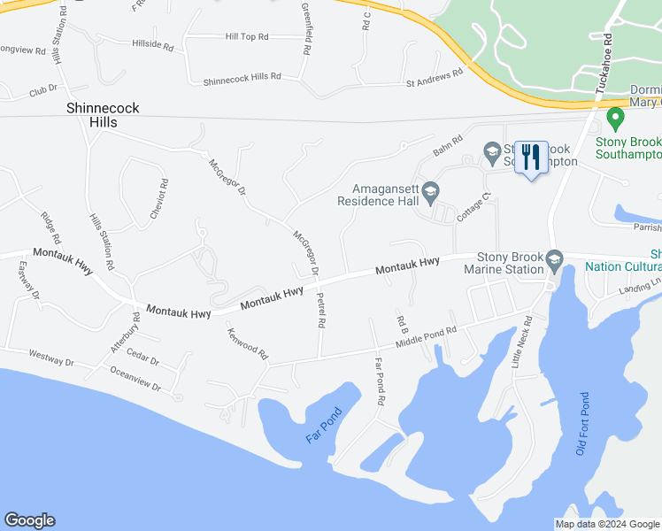 map of restaurants, bars, coffee shops, grocery stores, and more near 6 McGregor Drive in Southampton