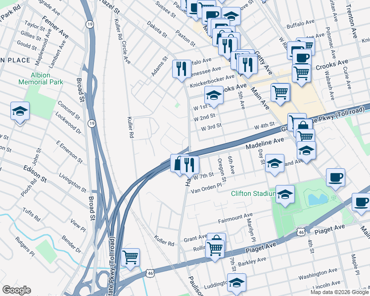 map of restaurants, bars, coffee shops, grocery stores, and more near 23 Louis Drive in Clifton