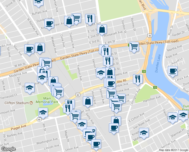 map of restaurants, bars, coffee shops, grocery stores, and more near 169 East 9th Street in Clifton