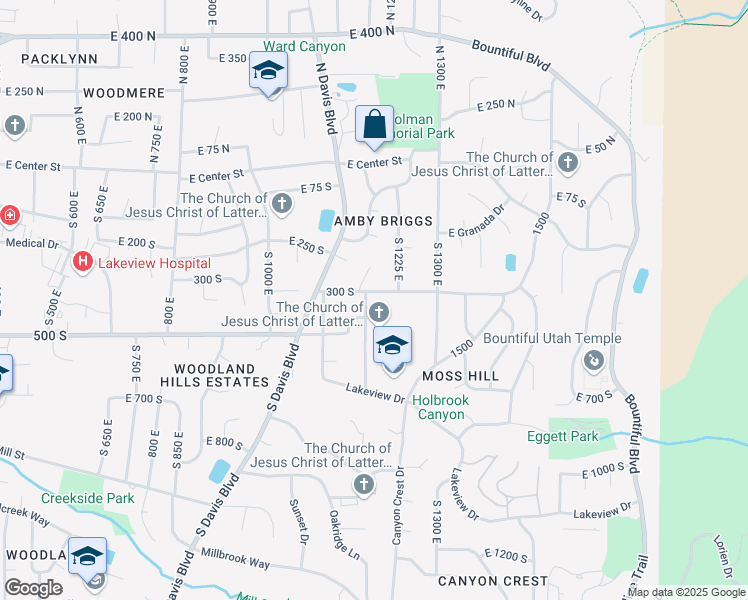 map of restaurants, bars, coffee shops, grocery stores, and more near 1206 300 South in Bountiful