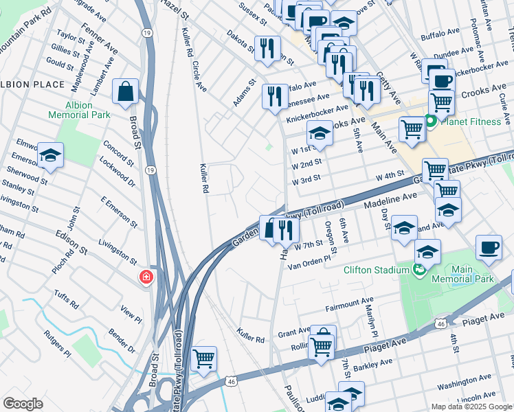 map of restaurants, bars, coffee shops, grocery stores, and more near 47 Edward Court in Clifton