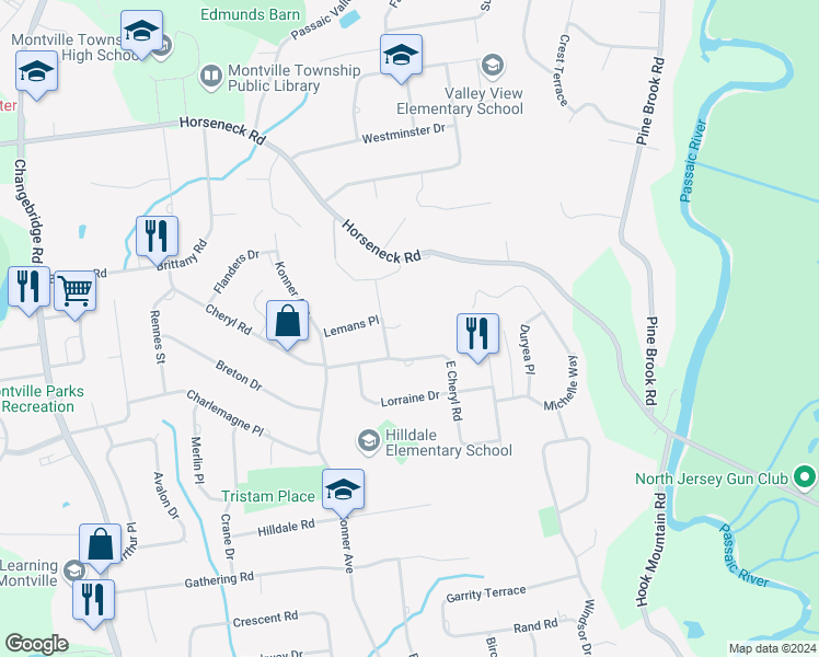 map of restaurants, bars, coffee shops, grocery stores, and more near 10 Orchard Drive in Montville