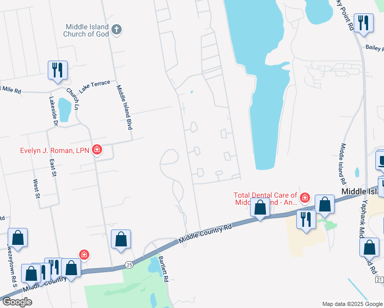 map of restaurants, bars, coffee shops, grocery stores, and more near 706 Birchwood Park Dr in Middle Island