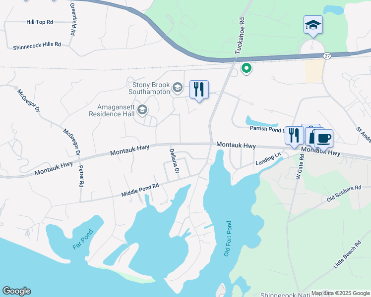 map of restaurants, bars, coffee shops, grocery stores, and more near 12 Pond Crossing in Southampton