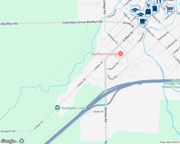 map of restaurants, bars, coffee shops, grocery stores, and more near 710 South Main Street in Bluffton
