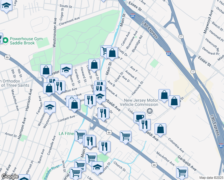 map of restaurants, bars, coffee shops, grocery stores, and more near 27 Avenue A in Lodi