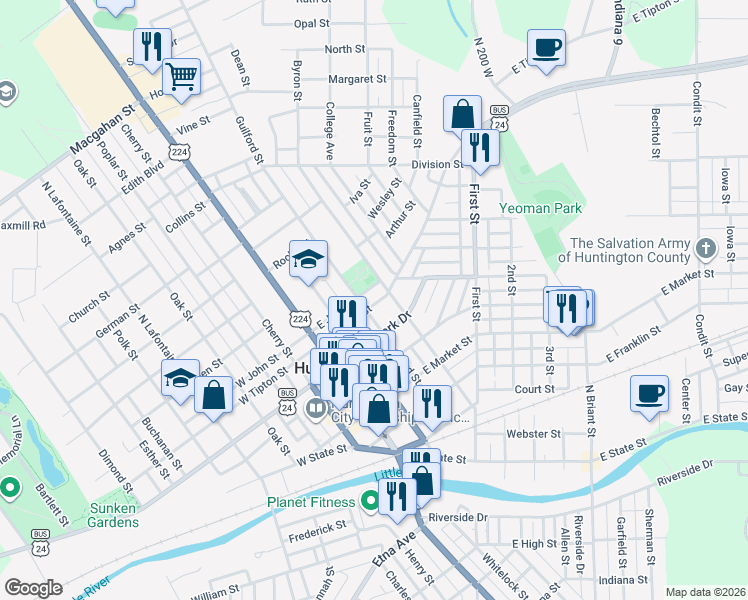 map of restaurants, bars, coffee shops, grocery stores, and more near 848 Byron Street in Huntington