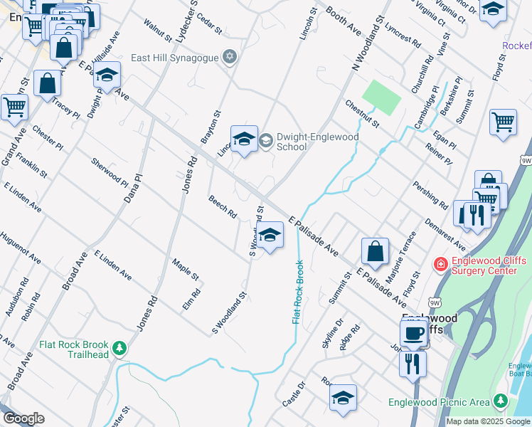 map of restaurants, bars, coffee shops, grocery stores, and more near 394 East Palisade Avenue in Englewood