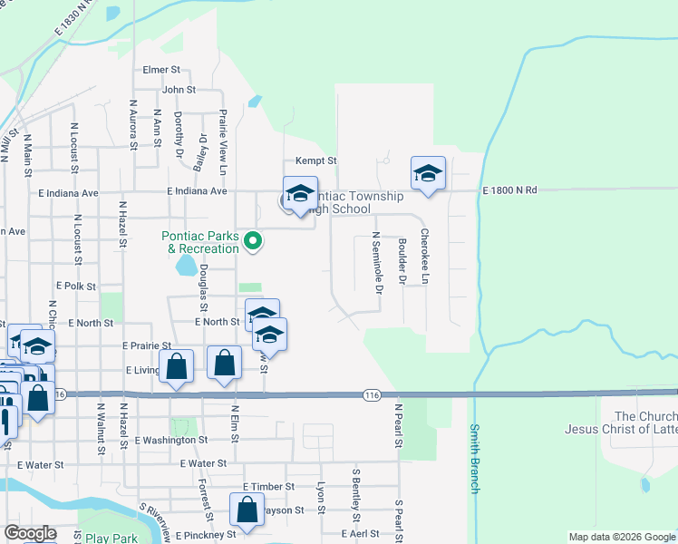 map of restaurants, bars, coffee shops, grocery stores, and more near 808 Illini Avenue in Pontiac