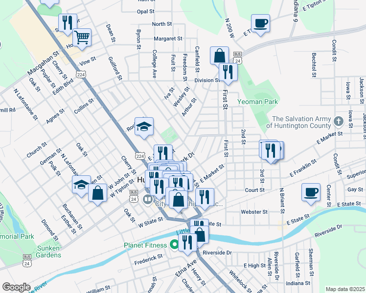 map of restaurants, bars, coffee shops, grocery stores, and more near 848 Byron Street in Huntington