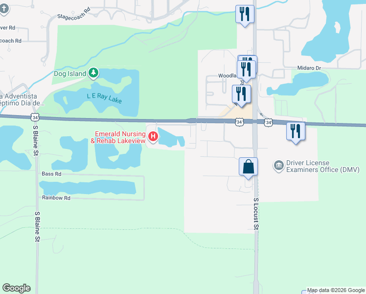 map of restaurants, bars, coffee shops, grocery stores, and more near 3540 De Ann Road in Grand Island